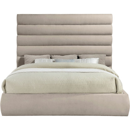 Adam Beige Chenille Fabric King Bed