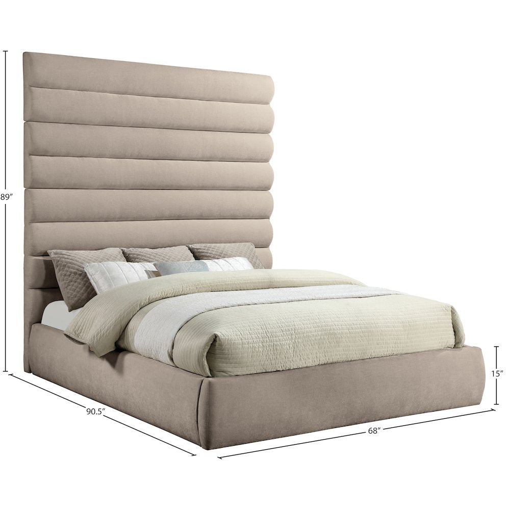 Adam Beige Chenille Fabric King Bed