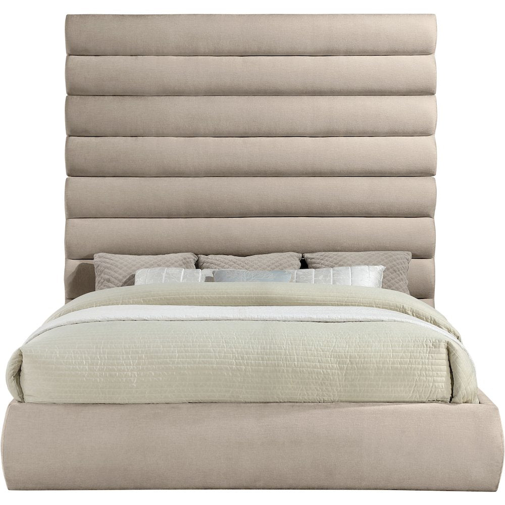 Adam Beige Chenille Fabric King Bed