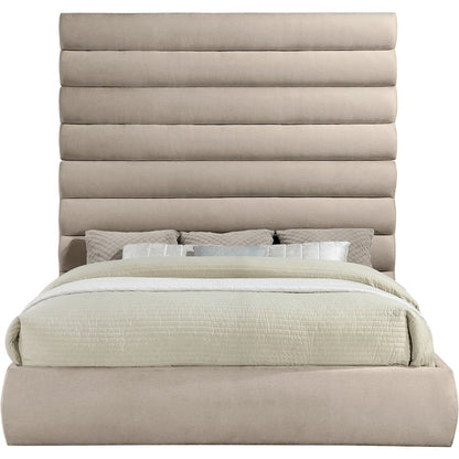 Adam Beige Chenille Fabric King Bed