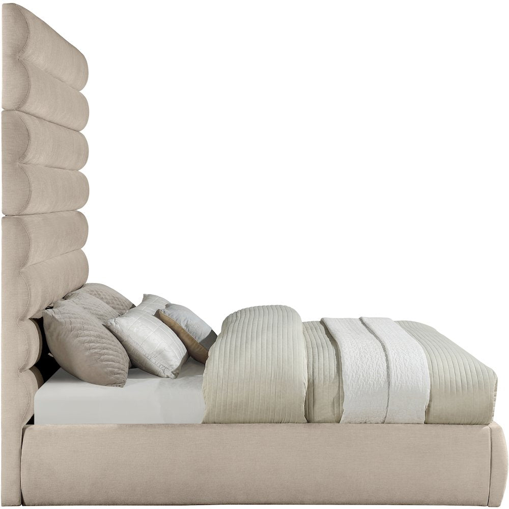 Adam Beige Chenille Fabric King Bed