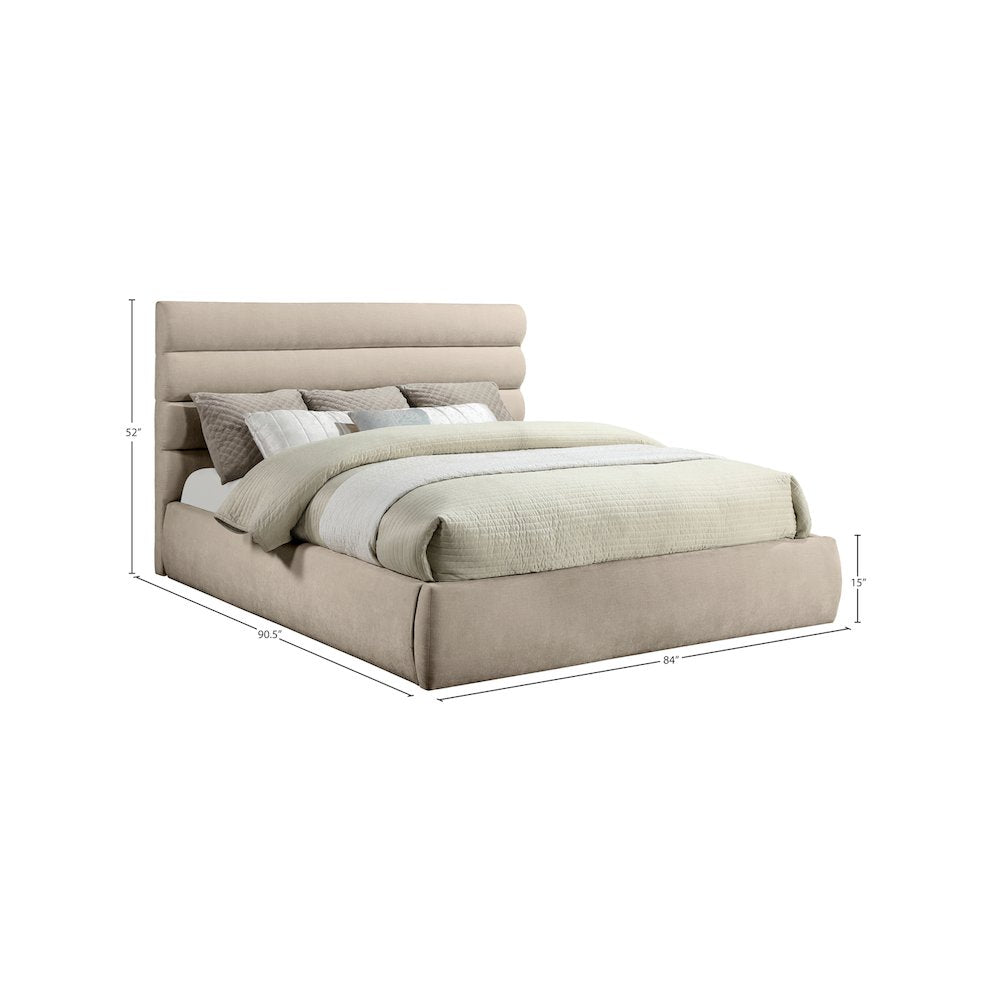 Adam Beige Chenille Fabric King Bed
