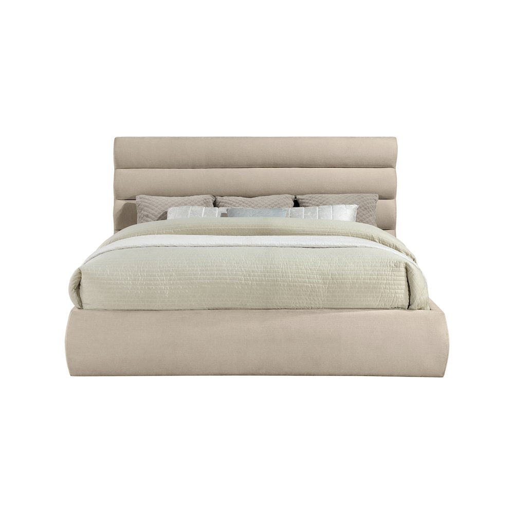 Adam Beige Chenille Fabric King Bed