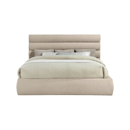 Adam Beige Chenille Fabric King Bed