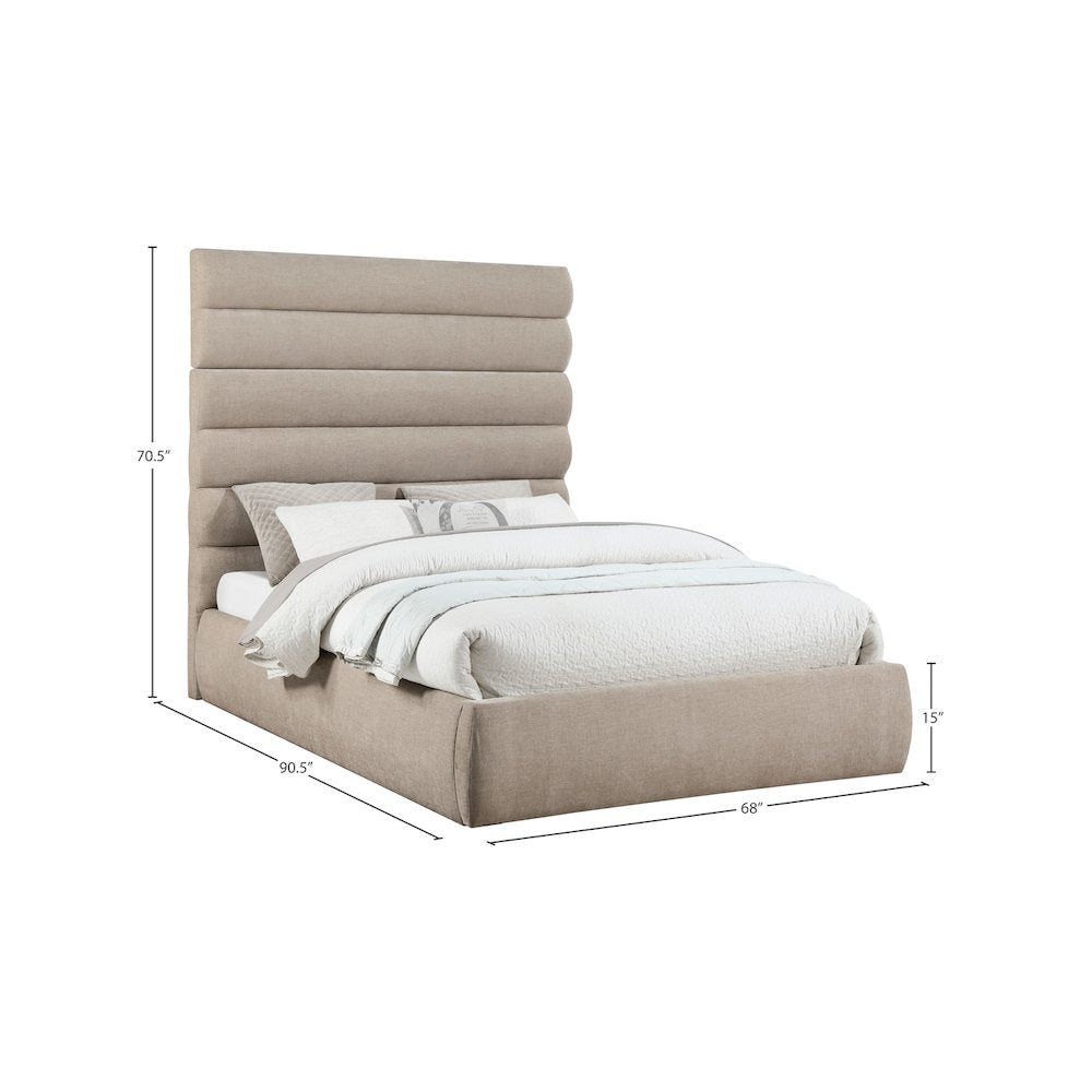 Adam Beige Chenille Fabric Queen Bed