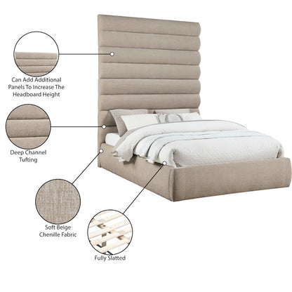 Adam Beige Chenille Fabric Queen Bed