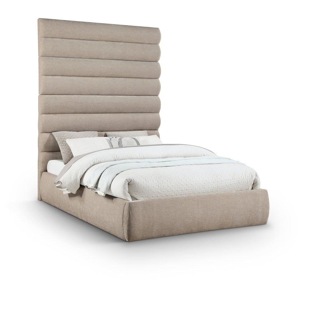 Adam Beige Chenille Fabric Queen Bed
