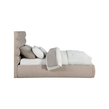 Adam Beige Chenille Fabric Queen Bed