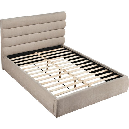 Adam Beige Chenille Fabric Queen Bed