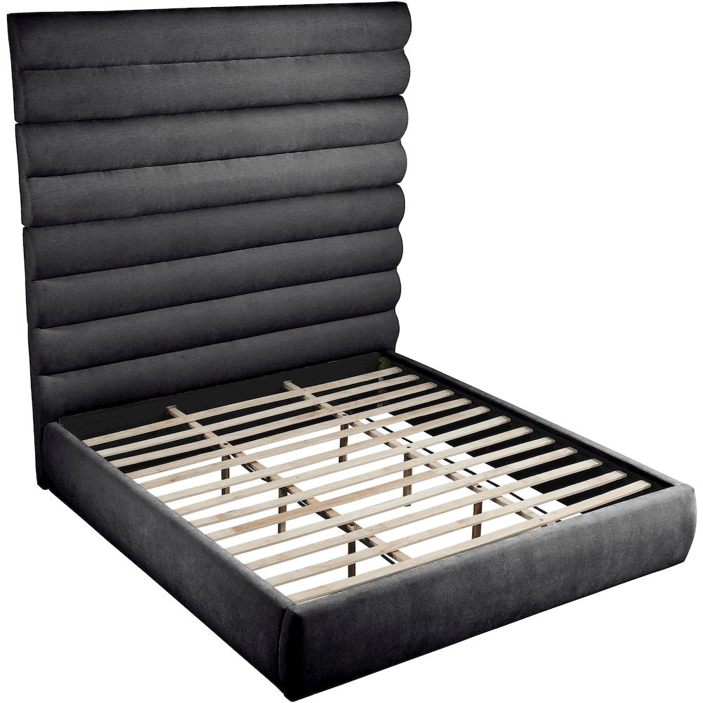 Adam Black Chenille Fabric King Bed