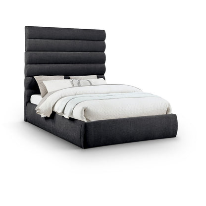 Adam Black Chenille Fabric Queen Bed