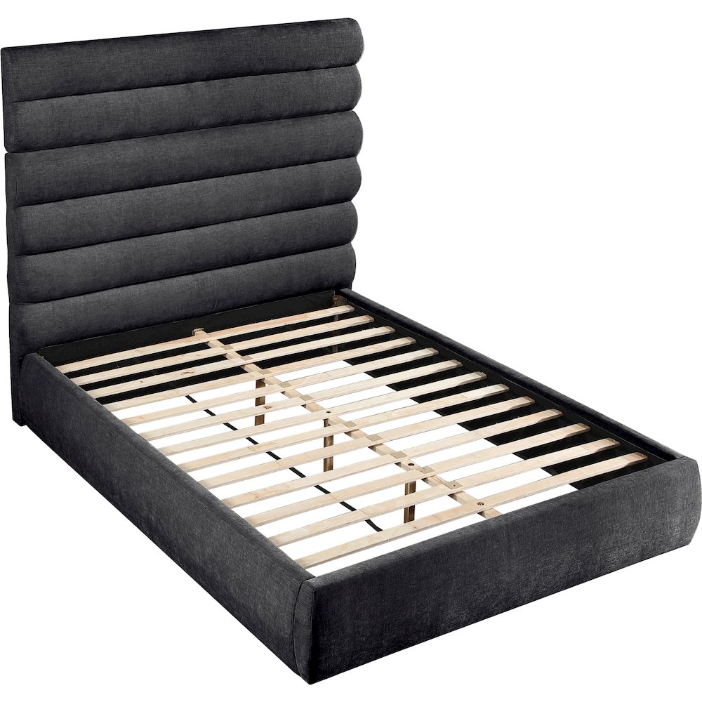 Adam Black Chenille Fabric Queen Bed