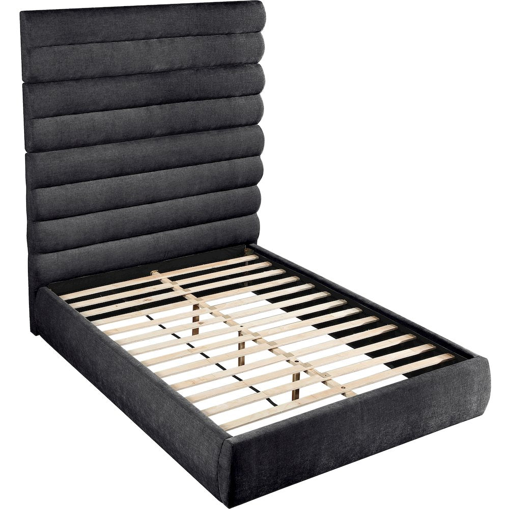 Adam Black Chenille Fabric Queen Bed
