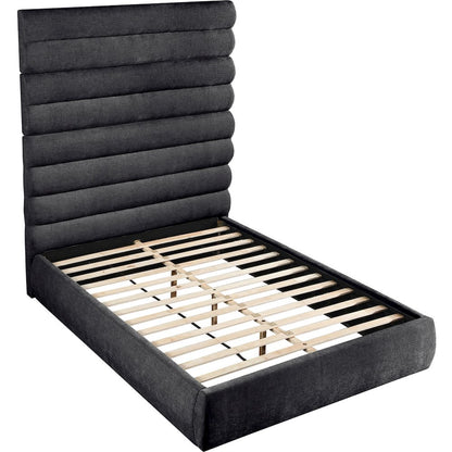 Adam Black Chenille Fabric Queen Bed