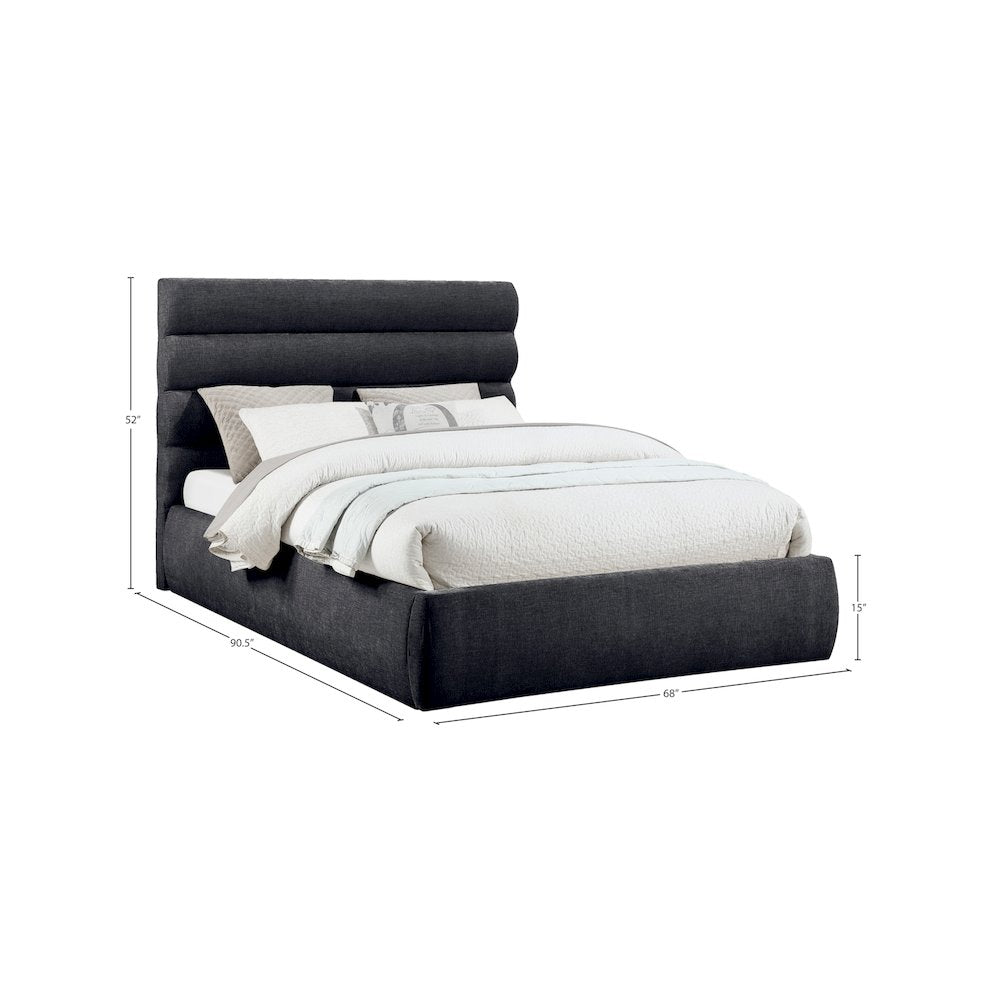 Adam Black Chenille Fabric Queen Bed