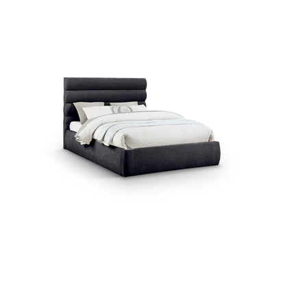 Adam Black Chenille Fabric Queen Bed