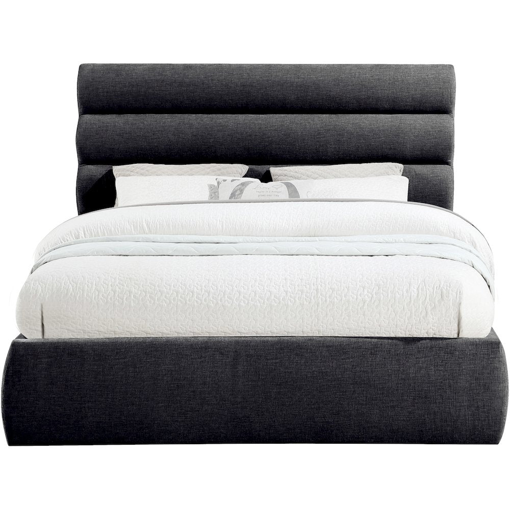 Adam Black Chenille Fabric Queen Bed
