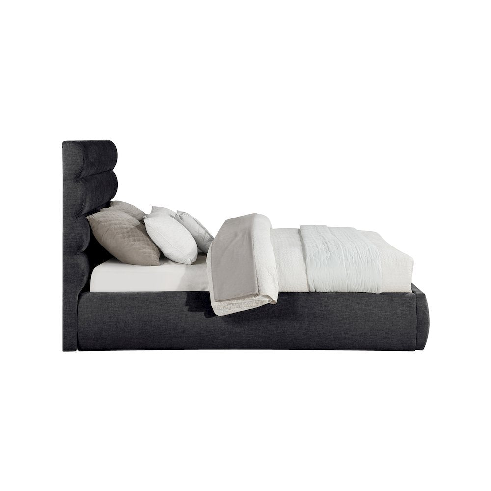 Adam Black Chenille Fabric Queen Bed