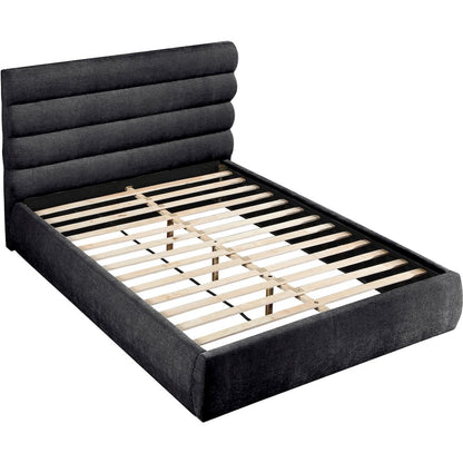 Adam Black Chenille Fabric Queen Bed
