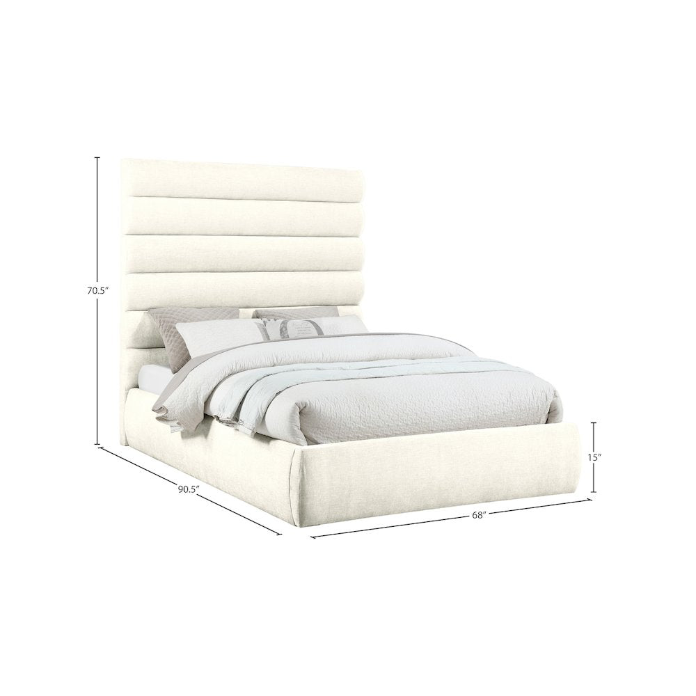 Adam Cream Chenille Fabric Queen Bed