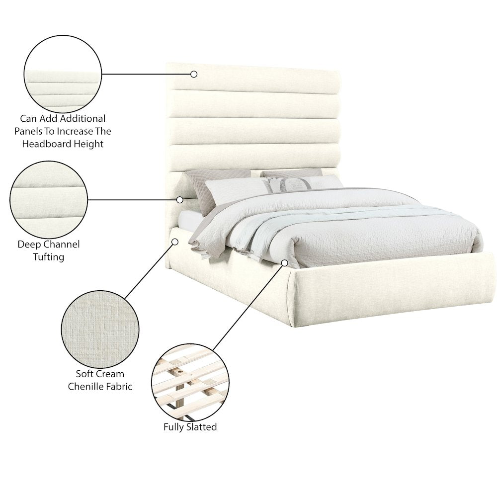 Adam Cream Chenille Fabric Queen Bed