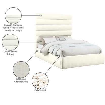 Adam Cream Chenille Fabric Queen Bed