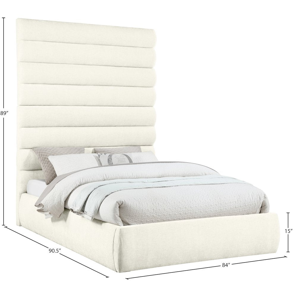 Adam Cream Chenille Fabric Queen Bed