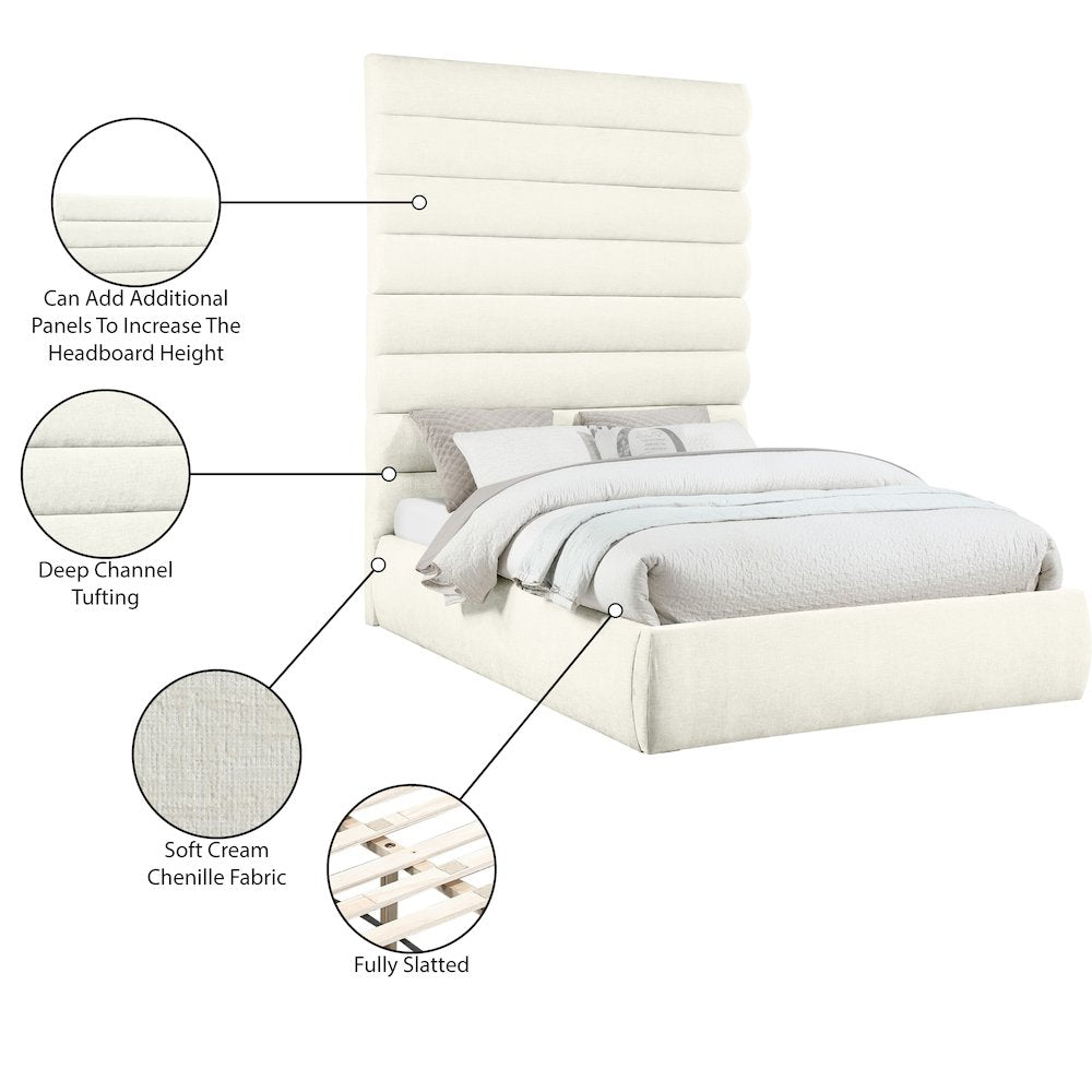 Adam Cream Chenille Fabric Queen Bed