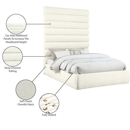 Adam Cream Chenille Fabric Queen Bed