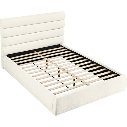 Adam Cream Chenille Fabric Queen Bed