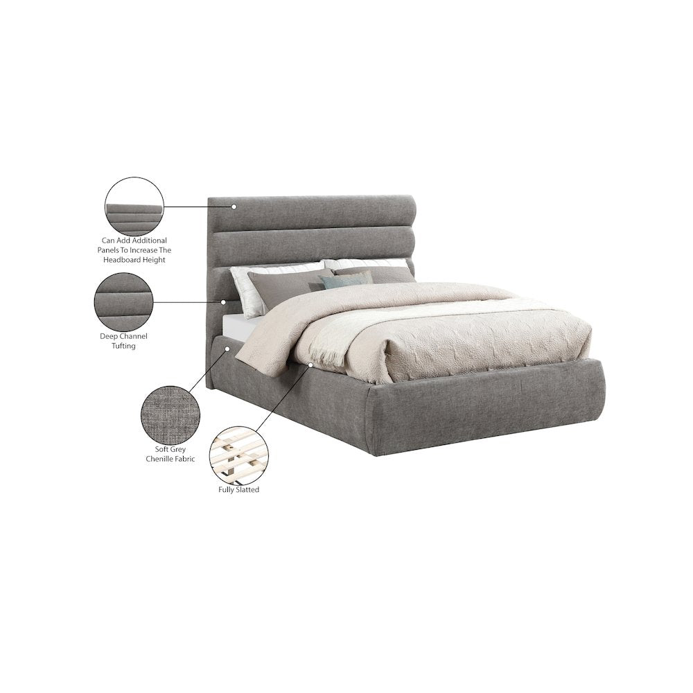 Adam Grey Chenille Fabric Full Bed