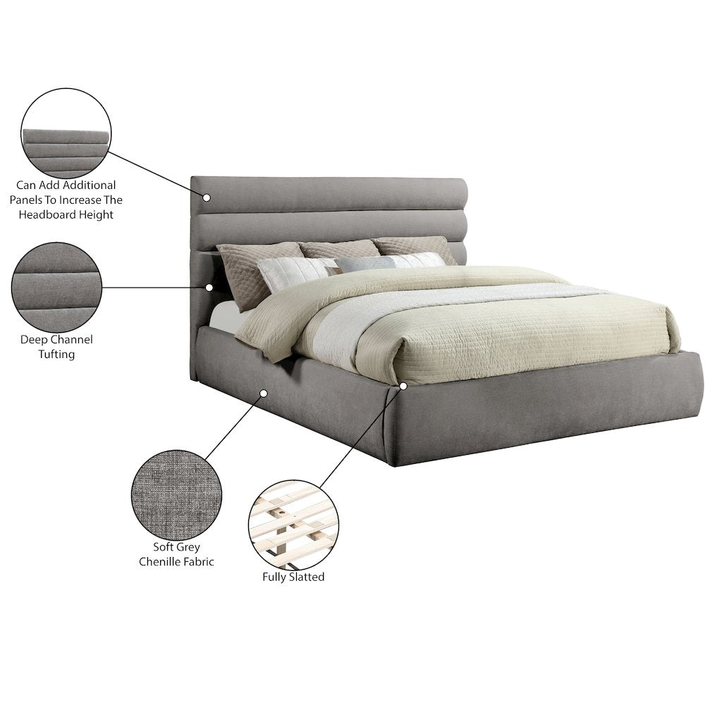 Adam Grey Chenille Fabric King Bed