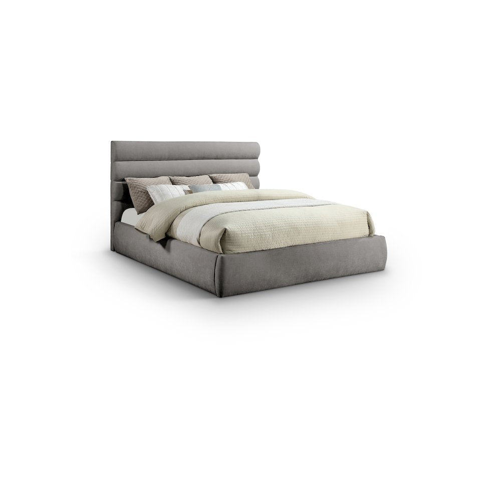 Adam Grey Chenille Fabric King Bed