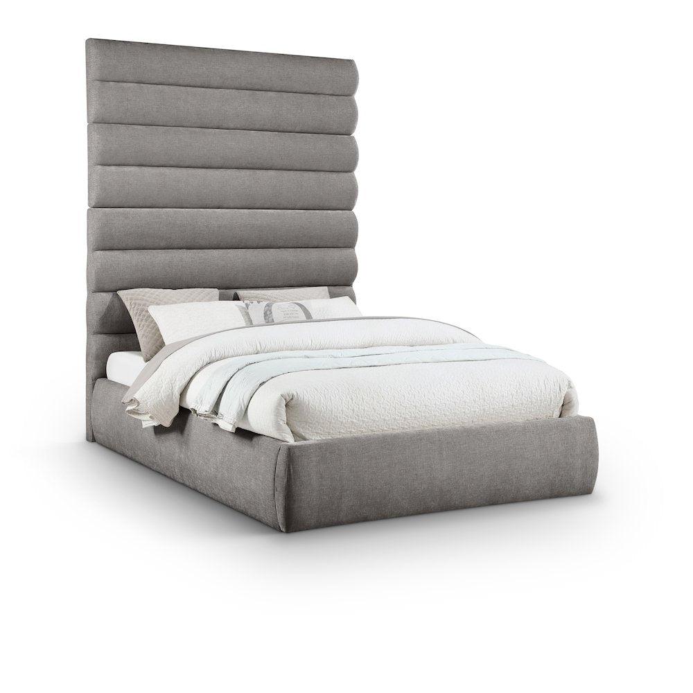 Adam Grey Chenille Fabric Queen Bed