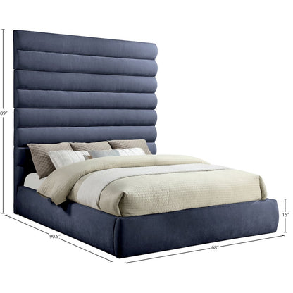 Adam Navy Chenille Fabric King Bed