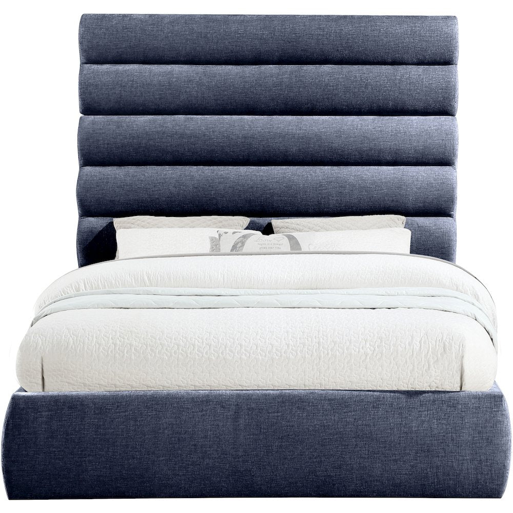 Adam Navy Chenille Fabric Queen Bed