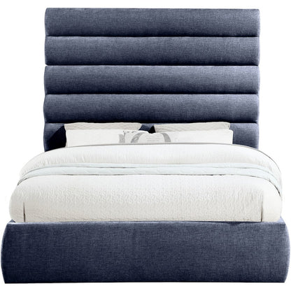 Adam Navy Chenille Fabric Queen Bed