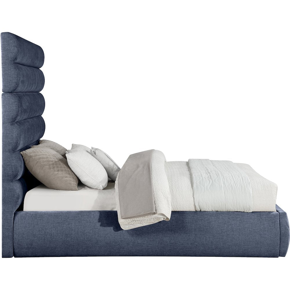 Adam Navy Chenille Fabric Queen Bed