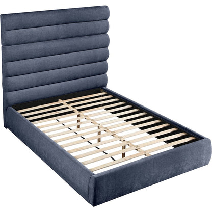 Adam Navy Chenille Fabric Queen Bed