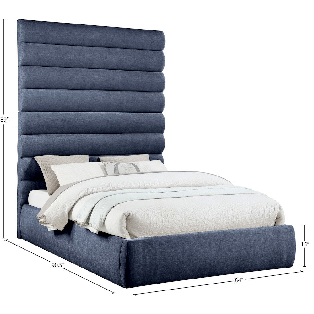 Adam Navy Chenille Fabric Queen Bed
