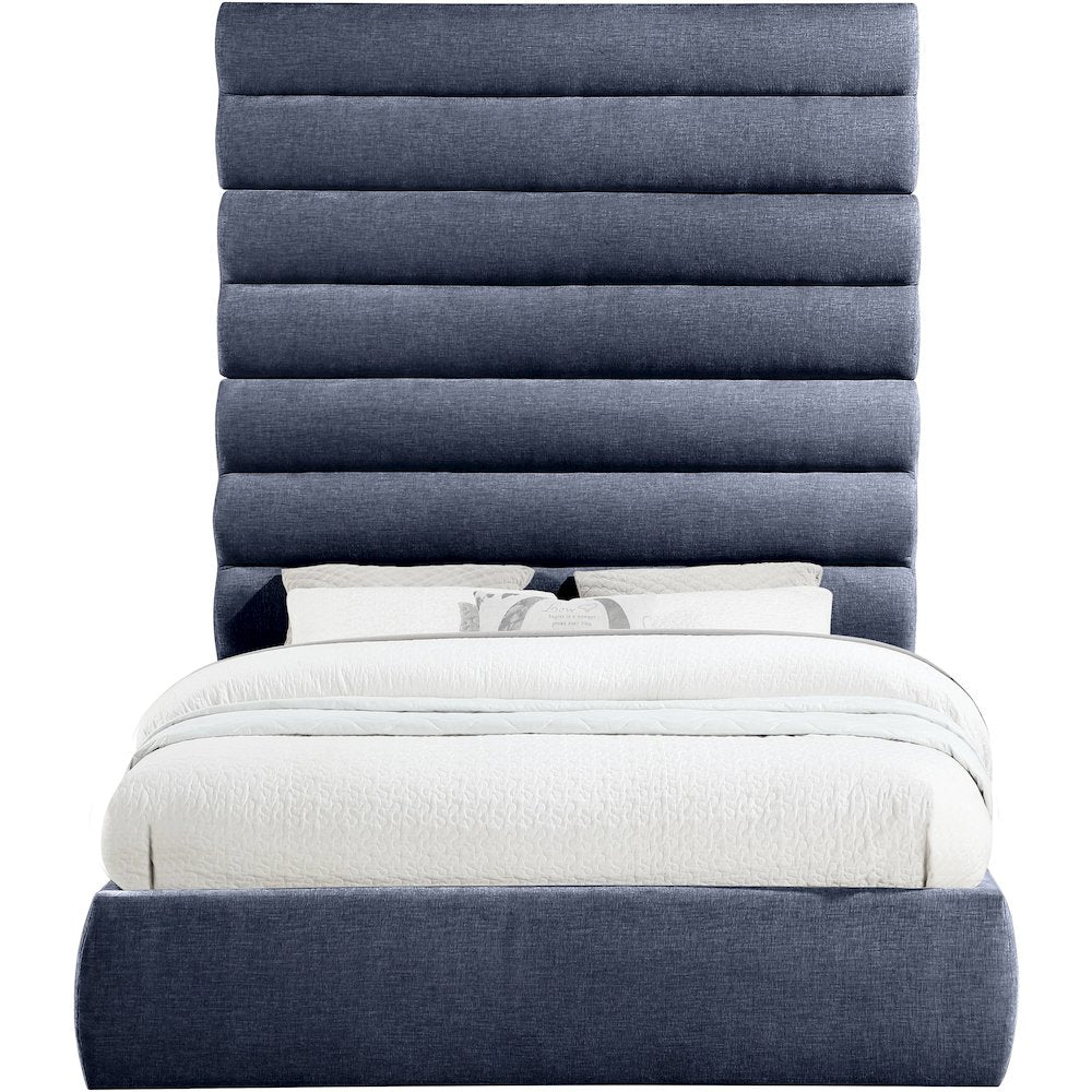 Adam Navy Chenille Fabric Queen Bed