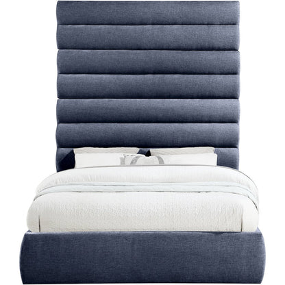 Adam Navy Chenille Fabric Queen Bed