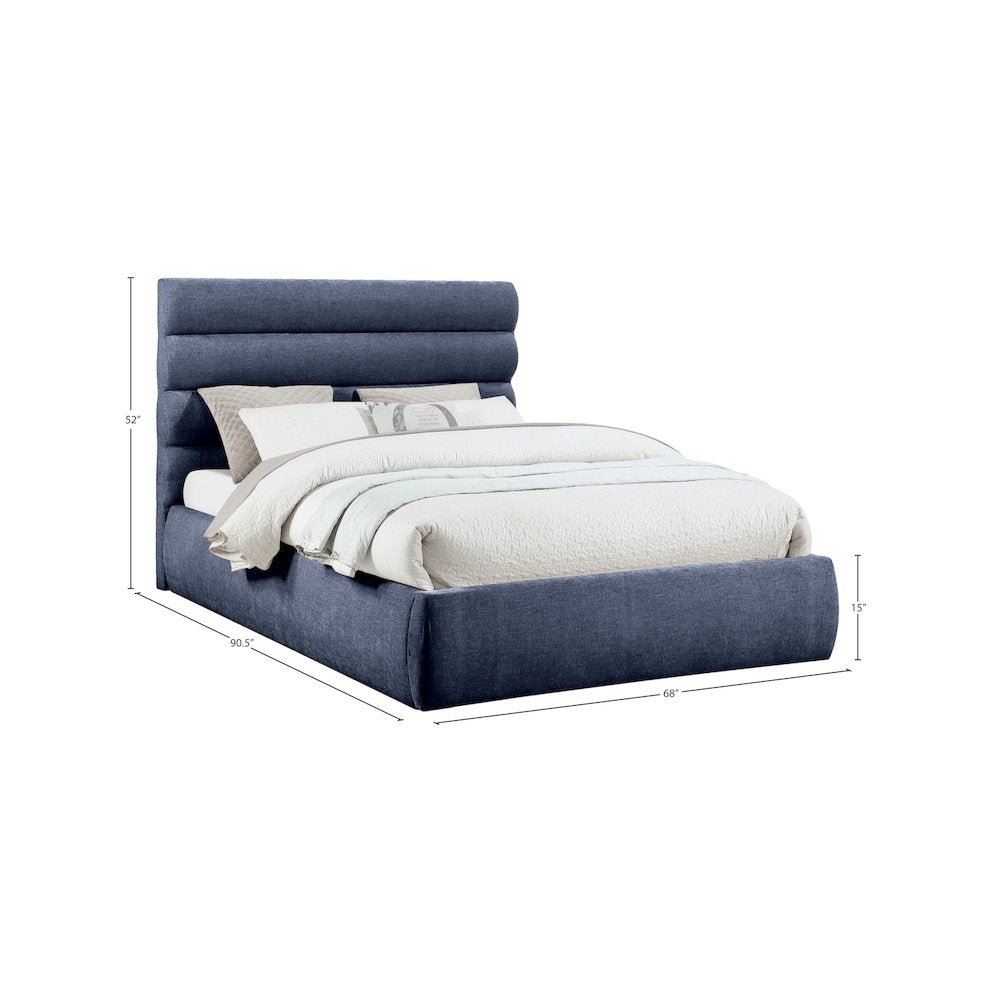 Adam Navy Chenille Fabric Queen Bed