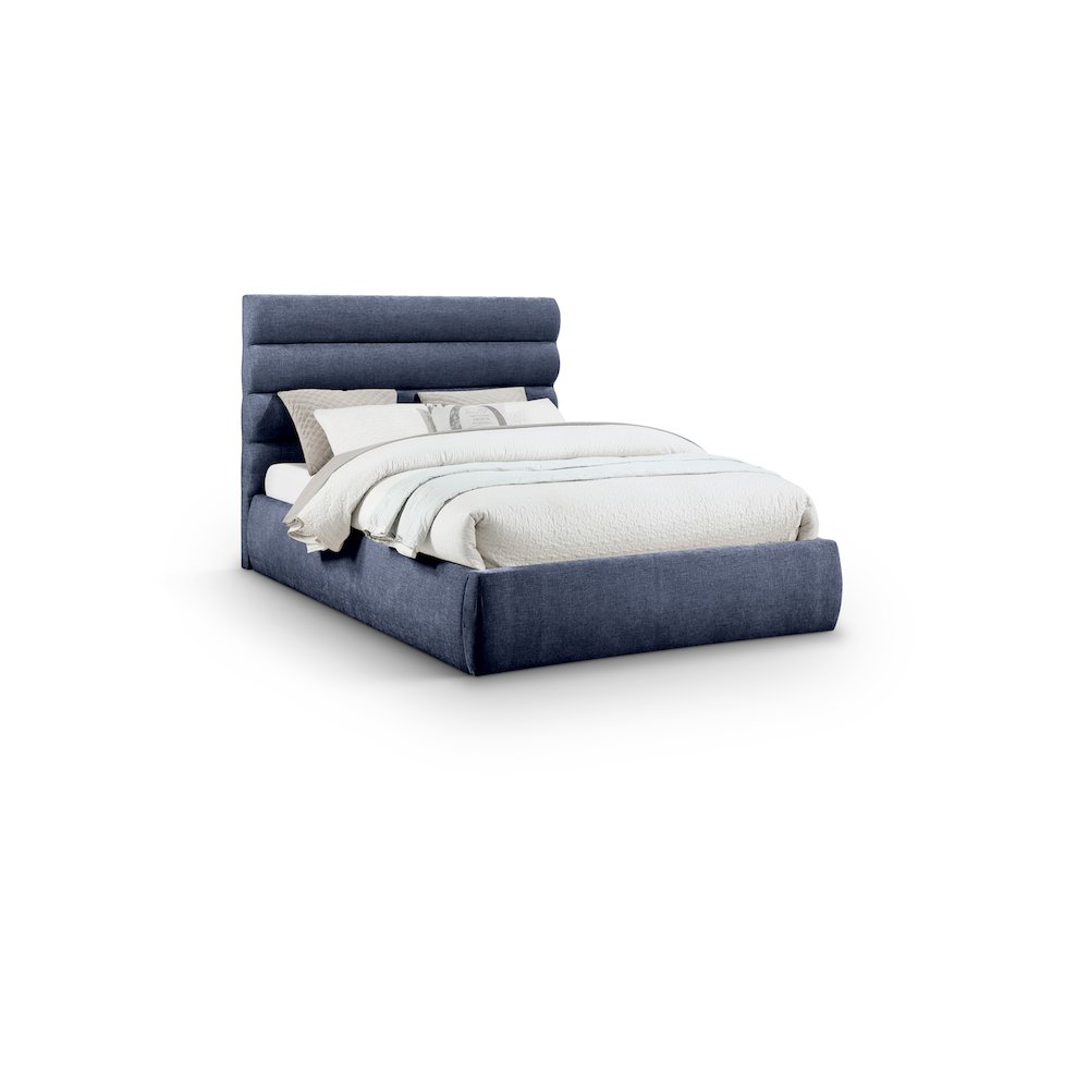 Adam Navy Chenille Fabric Queen Bed