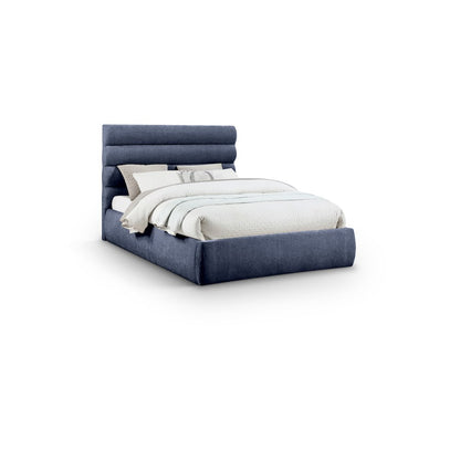Adam Navy Chenille Fabric Queen Bed