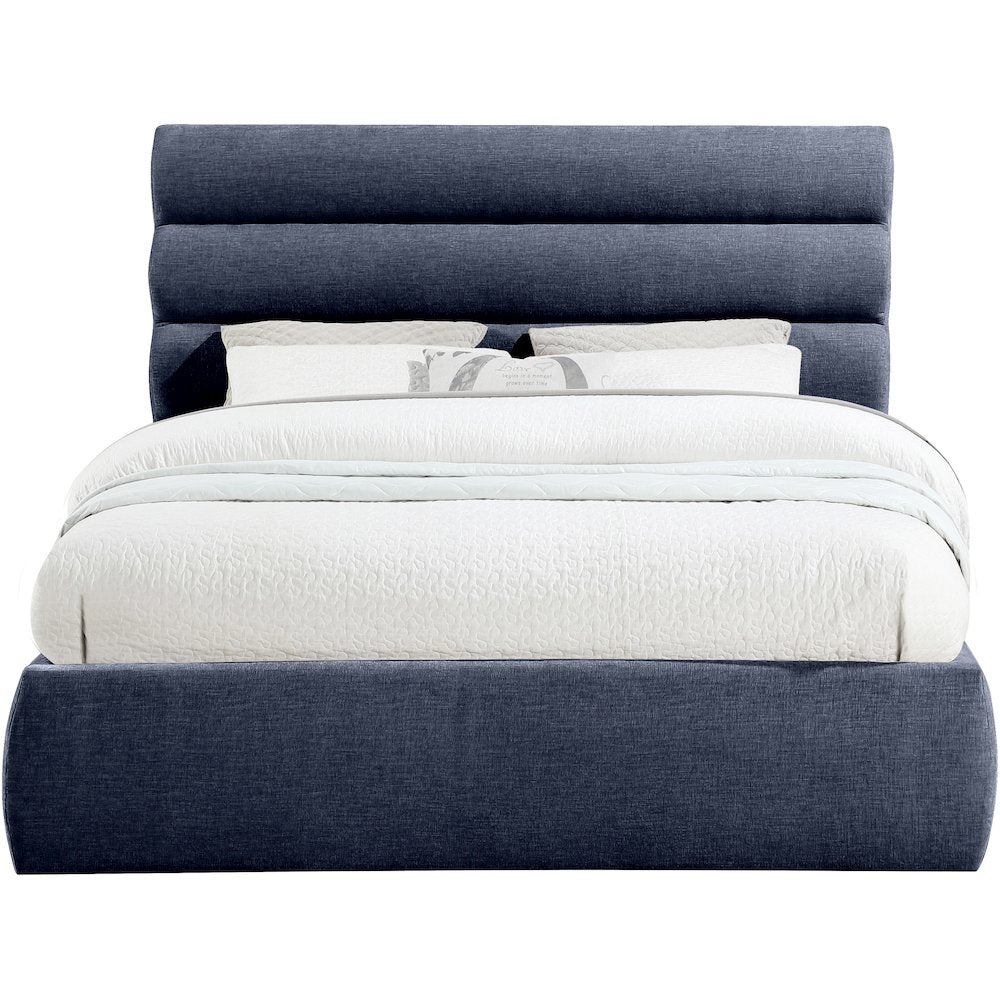 Adam Navy Chenille Fabric Queen Bed