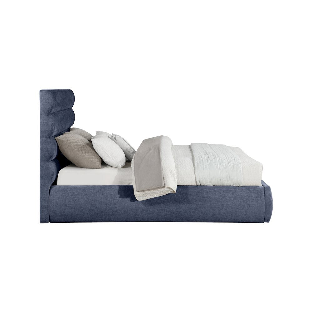 Adam Navy Chenille Fabric Queen Bed