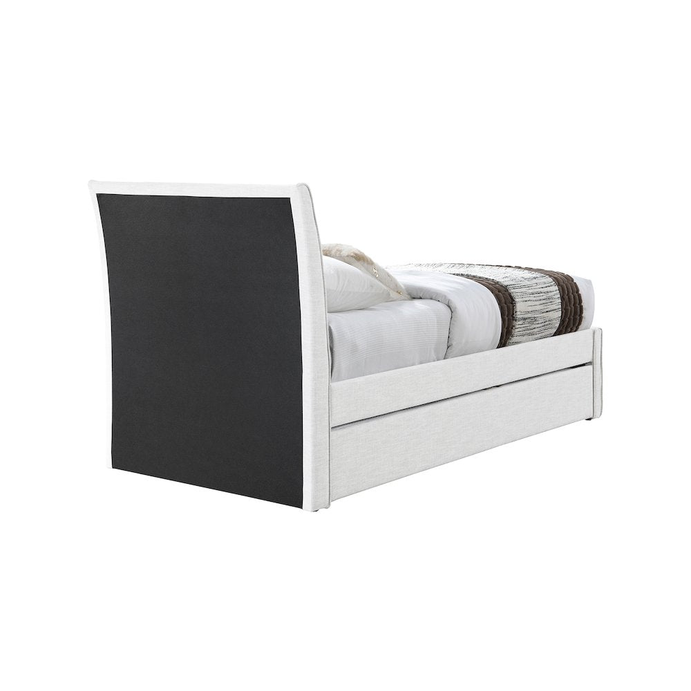 Myles Cream Linen Textured Fabric Twin Trundle Bed