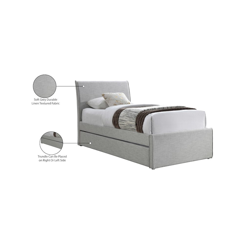 Myles Grey Linen Textured Fabric Twin Trundle Bed