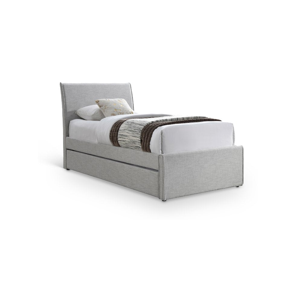 Myles Grey Linen Textured Fabric Twin Trundle Bed